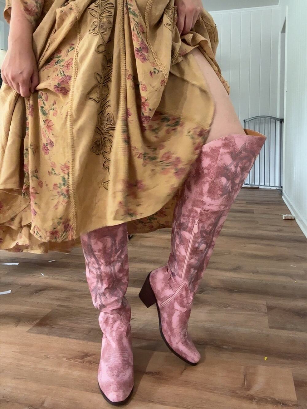 Coastal cowgirl pink knee boots